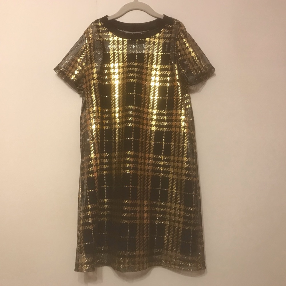 Chic black and gold sheer dress with slip